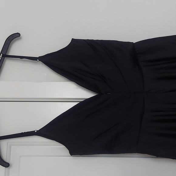 La Femme Strappy Black Satin Ballgown with Front Slit Size 10 - Picture 5 of 7